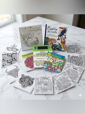 5 Adult Coloring Book Lot With Markers Zendoodle Mystical Art Therapy Boho